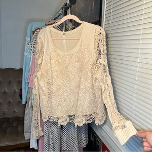 Free People Beige Lace Blouse